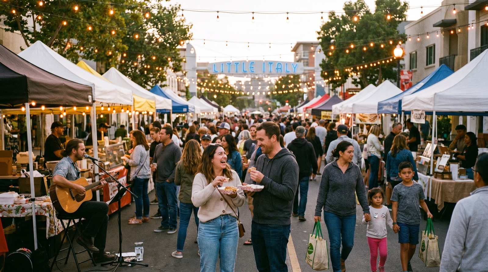 Editorial photograph of The Little Italy Mercato in San Diego