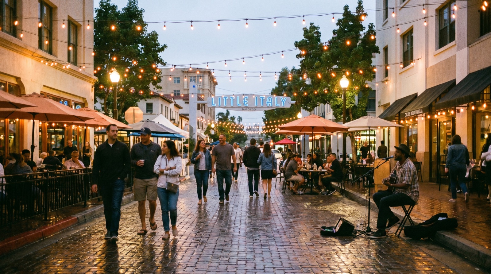 Editorial photograph of Piazza della Famiglia in San Diego