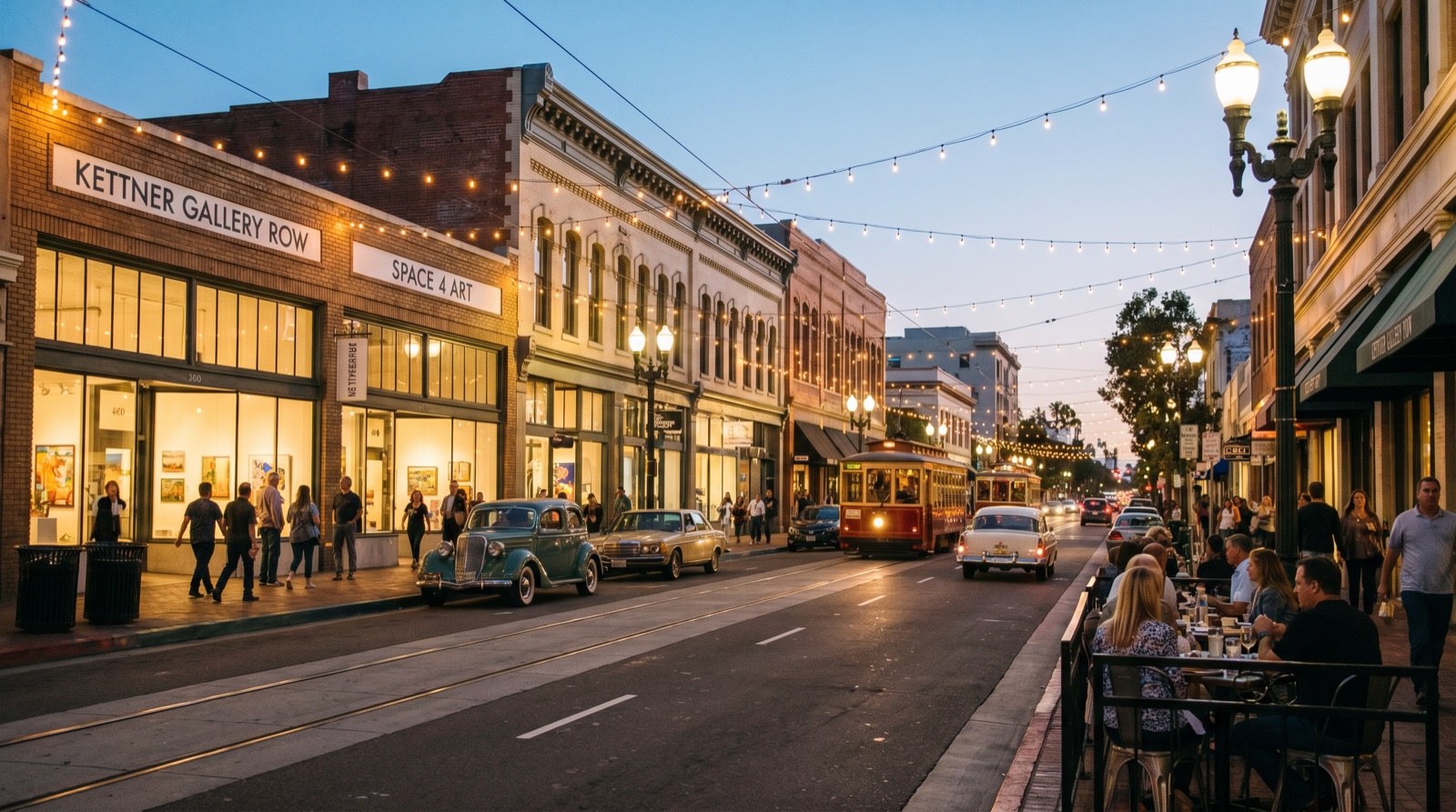 Editorial photograph of Kettner Boulevard Gallery Row in San Diego